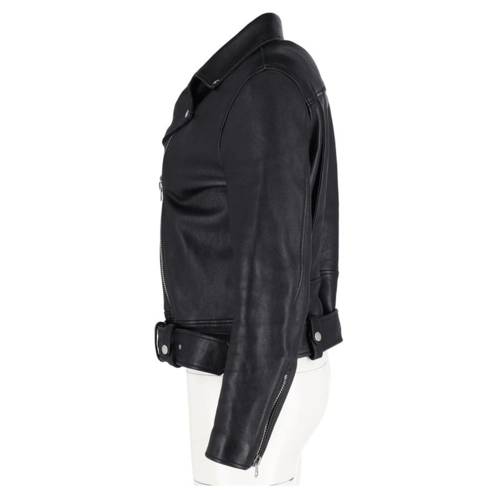 Acne Studios Zip Up Biker Jacket in Black Leather